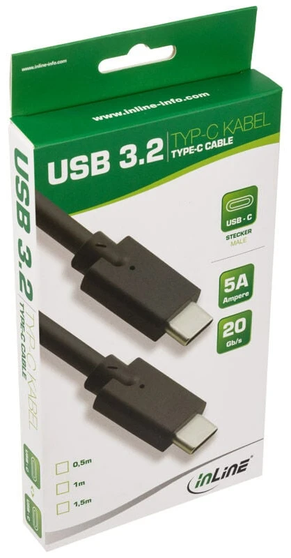InLine USB 3.2 Gen.2 Cable, USB Type-C Male/Male, juodas – 1m