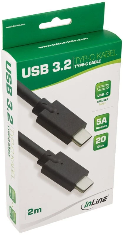 Kabelis USB InLine USB-C - USB-C 2 m Juodas (35702A)