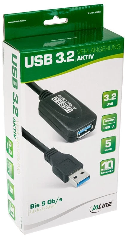 Kabelis USB InLine USB-A - USB-B 5 m Juodas (35650)