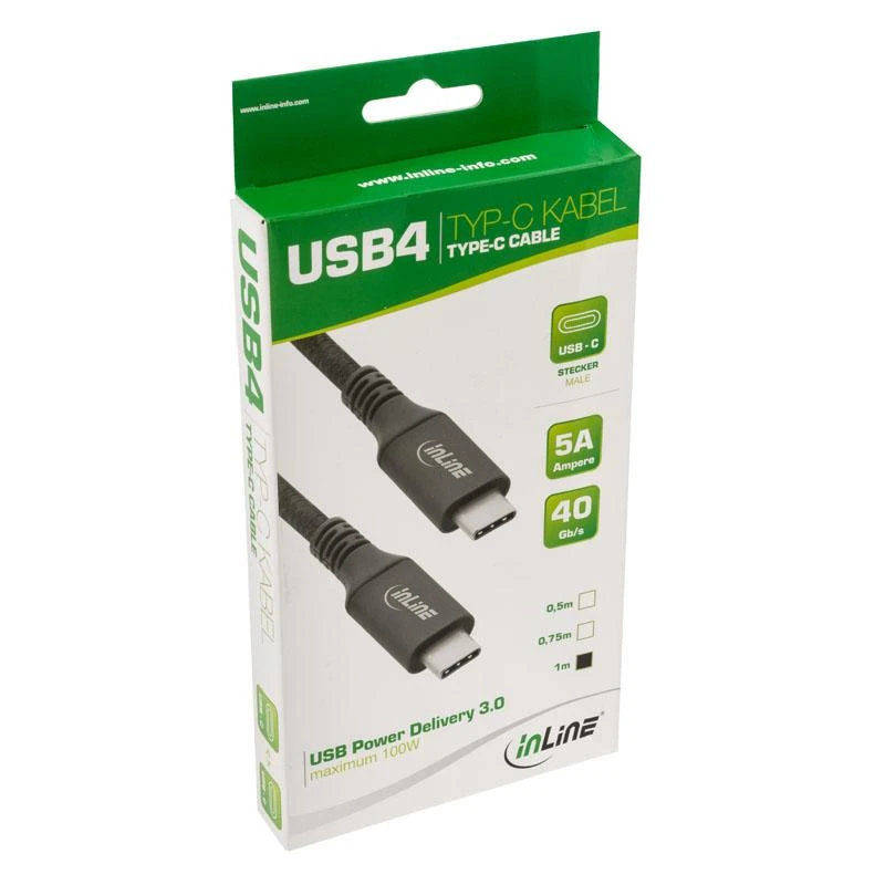 InLine USB4 kabelis, USB Type-C kištukas/vyras, juodas - 1m