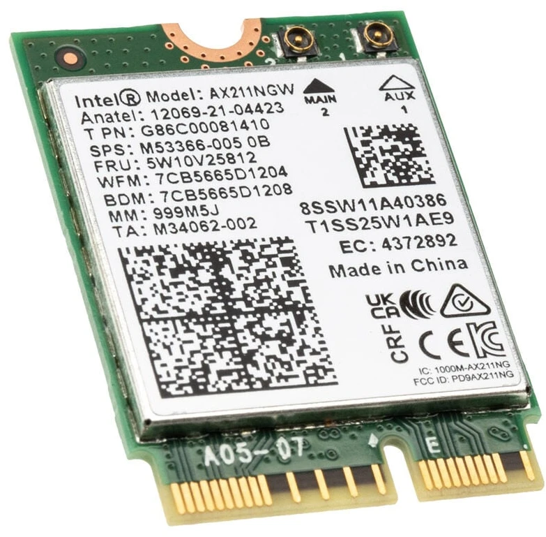 INTEL NIC WI-FI 6E AX211 2230 2x2 AX R2 6GHz + BT No vPro