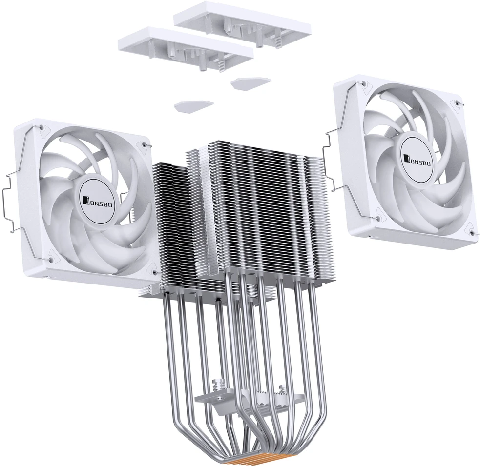 Jonsbo CR-3000E 3-Pin procesoriaus aušintuvas, Dual-Tower, RGB, 260W TDP – baltos spalvos, 120mm