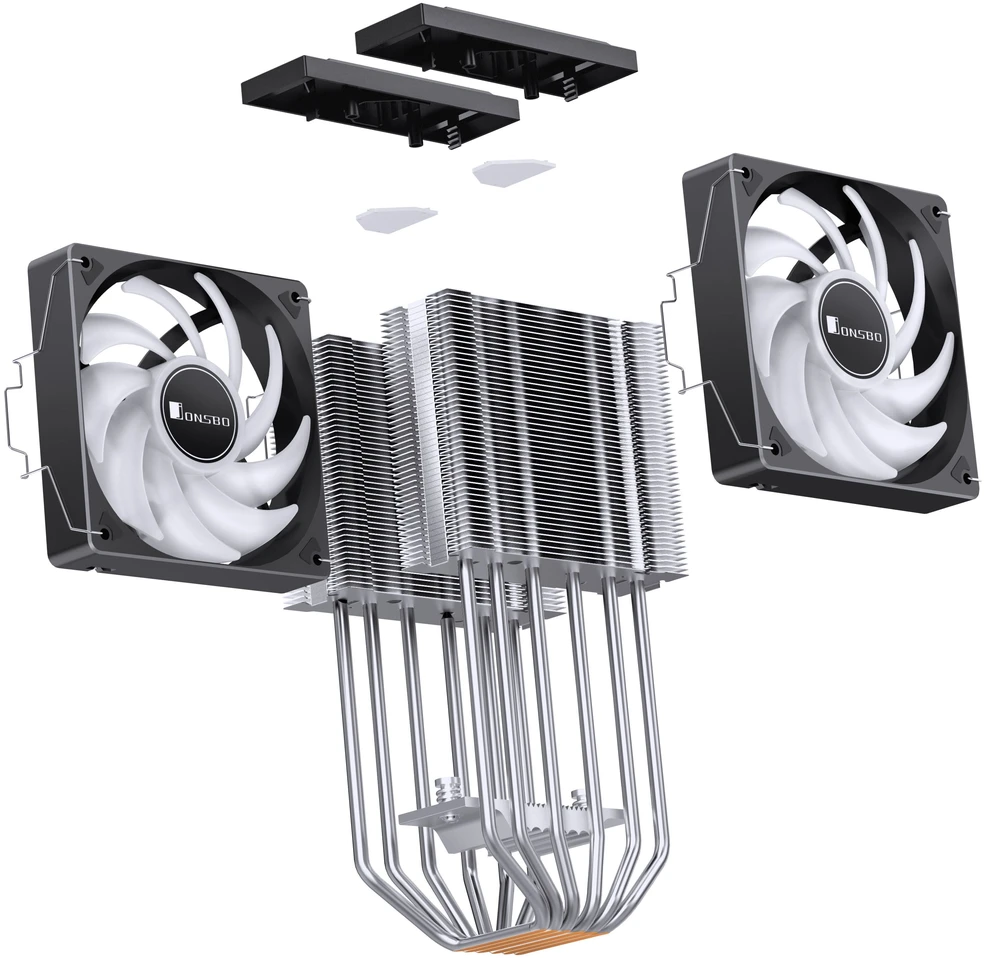 Jonsbo CR-3000E 3-Pin procesoriaus aušintuvas, Dual-Tower, RGB, 260W TDP – juodos spalvos, 120mm