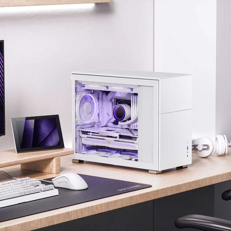 Jonsbo D31 Micro-ATX kompiuterio korpusas, Tempered Glass – baltos spalvos