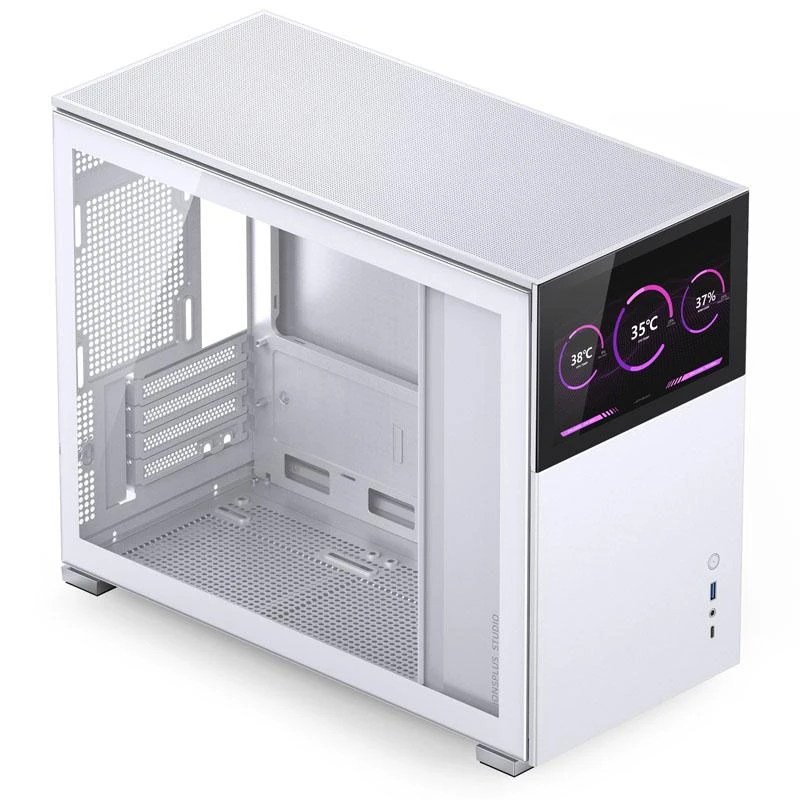 Jonsbo D31 ekrano Micro–ATX korpusas, grūdintas stiklas – balta