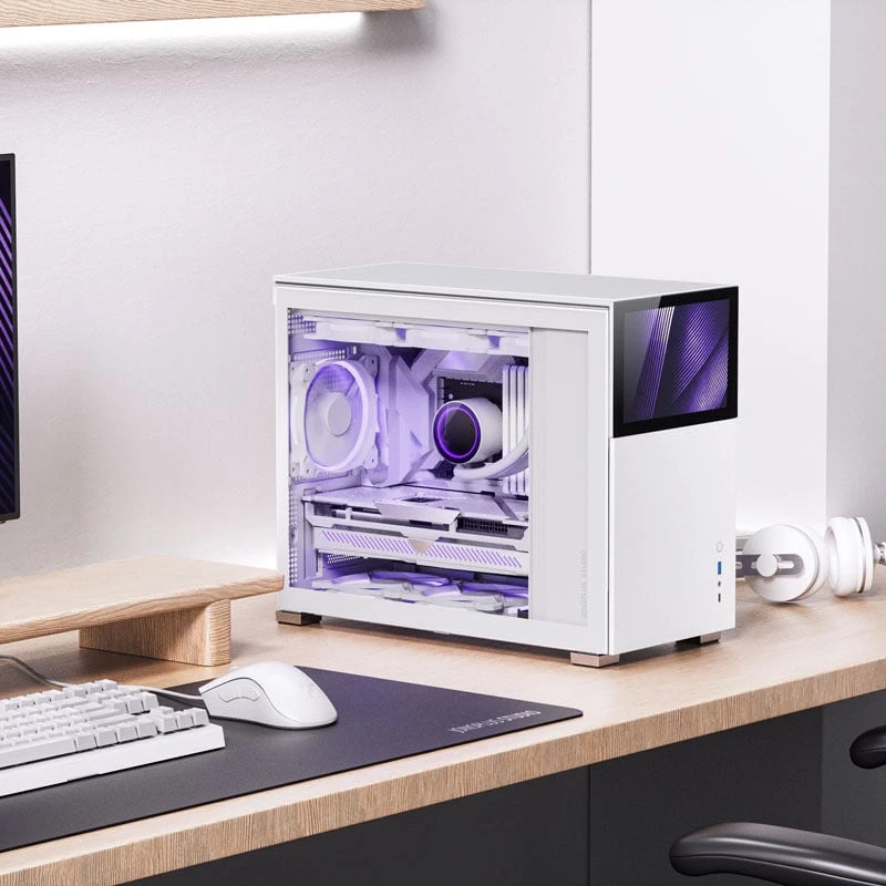 Jonsbo D31 ekrano Micro–ATX korpusas, grūdintas stiklas – balta
