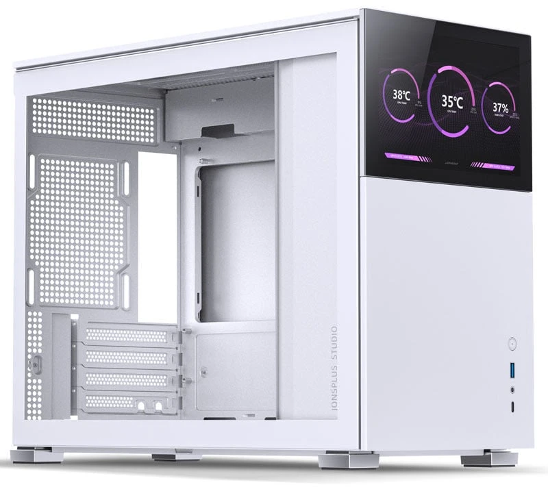 Jonsbo D31 ekrano Micro–ATX korpusas, grūdintas stiklas – balta