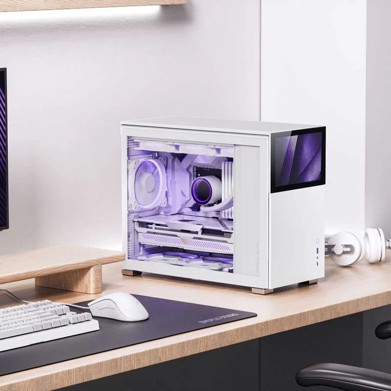 Jonsbo D31 ekrano Micro–ATX korpusas, grūdintas stiklas – balta