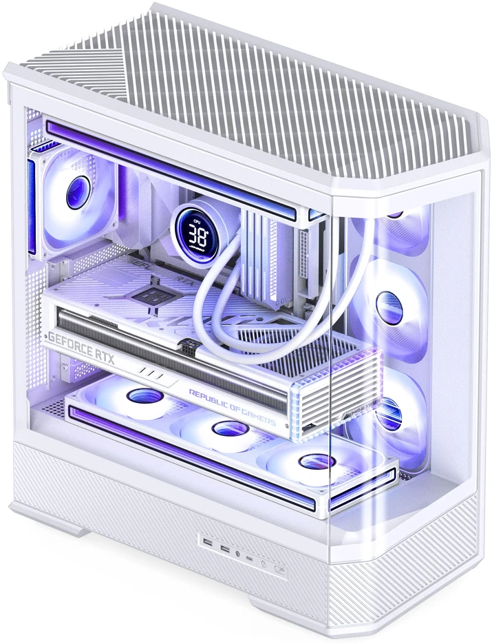 Jonsbo D400 PC-kompiuterio korpusas, Midi Tower, ATX, Tempered Glass – baltos spalvos