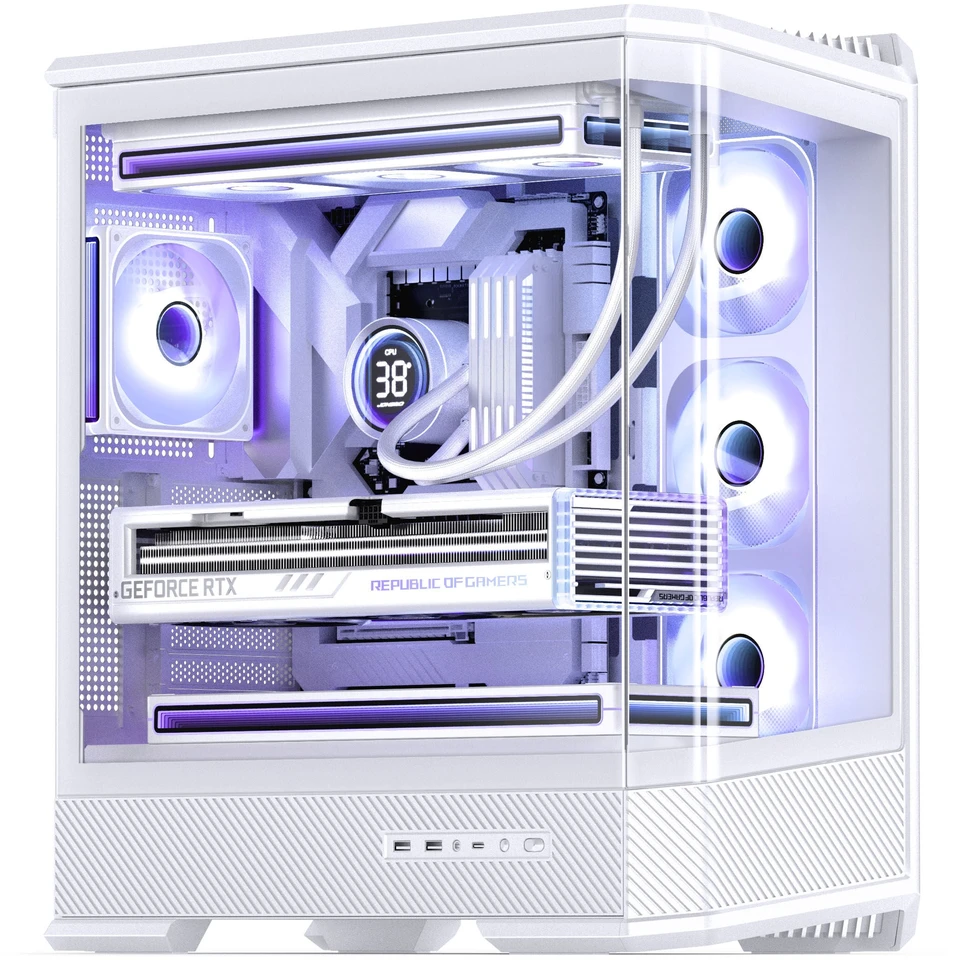 Jonsbo D400 PC-kompiuterio korpusas, Midi Tower, ATX, Tempered Glass – baltos spalvos