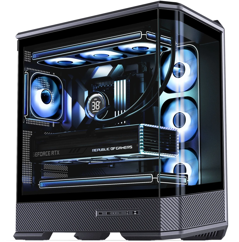 Jonsbo D400 PC-kompiuterio korpusas, Midi Tower, ATX, Tempered Glass – juodos spalvos