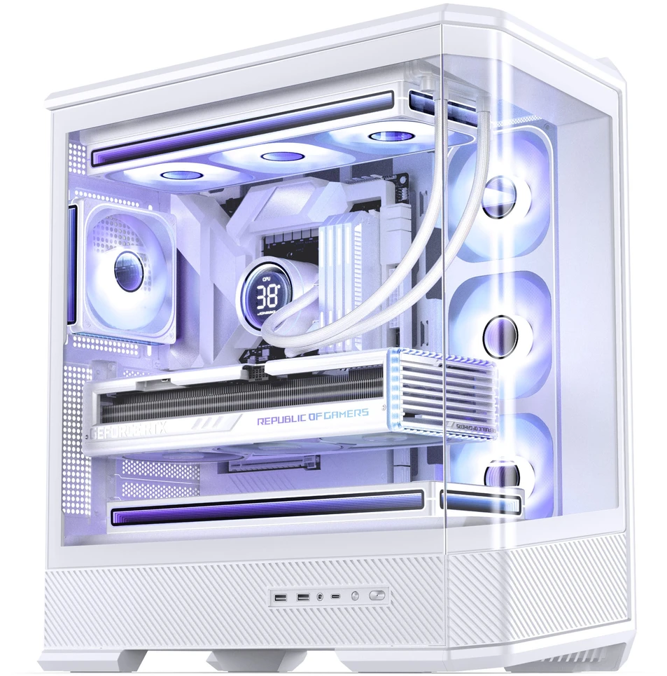 Jonsbo D400 PC-kompiuterio korpusas, Midi Tower, ATX, Tempered Glass – baltos spalvos
