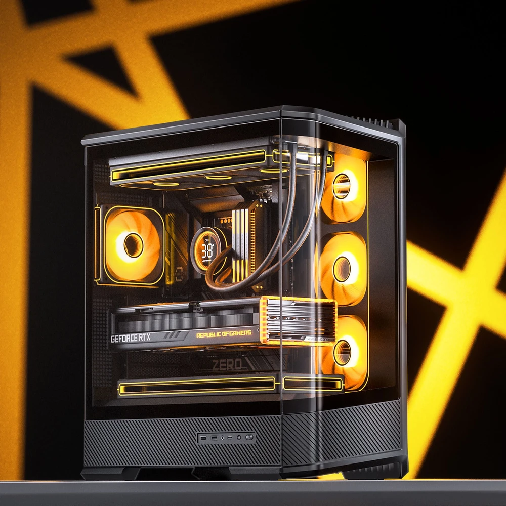 Jonsbo D400 PC-kompiuterio korpusas, Midi Tower, ATX, Tempered Glass – juodos spalvos