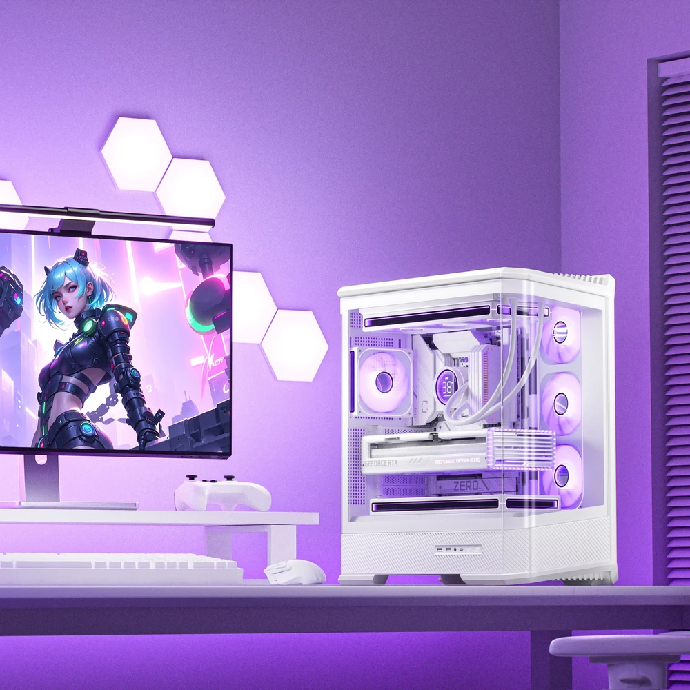 Jonsbo D400 PC-kompiuterio korpusas, Midi Tower, ATX, Tempered Glass – baltos spalvos