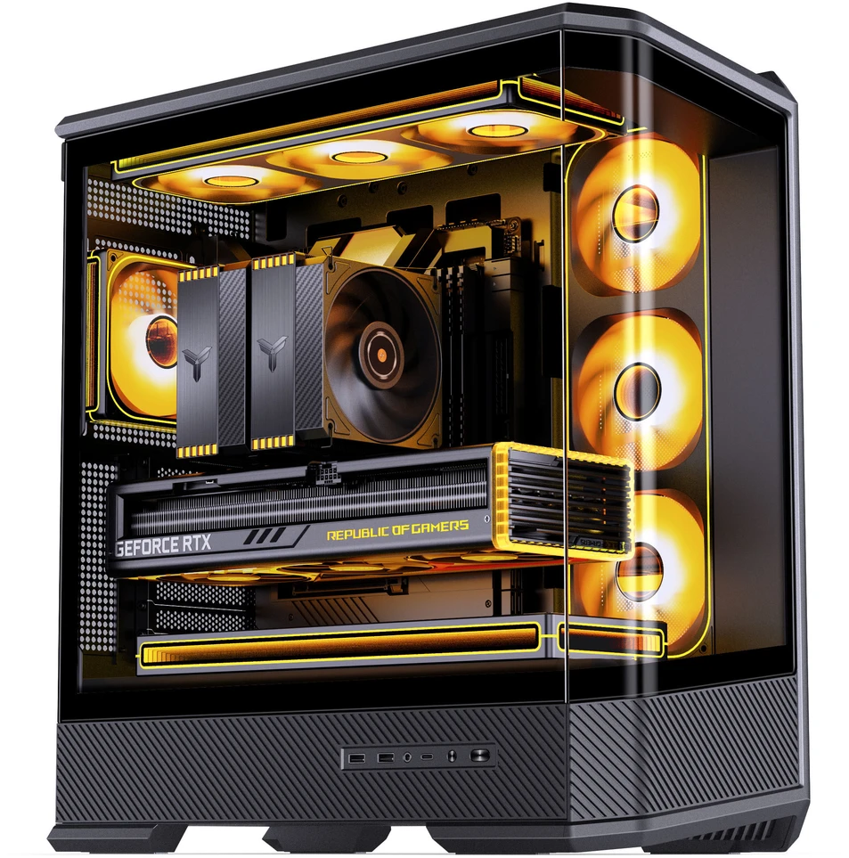 Jonsbo D400 PC-kompiuterio korpusas, Midi Tower, ATX, Tempered Glass – juodos spalvos