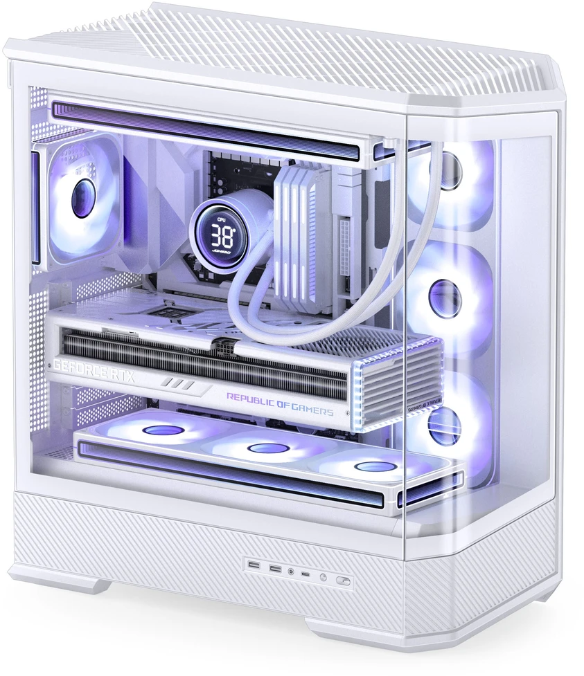 Jonsbo D400 PC-kompiuterio korpusas, Midi Tower, ATX, Tempered Glass – baltos spalvos