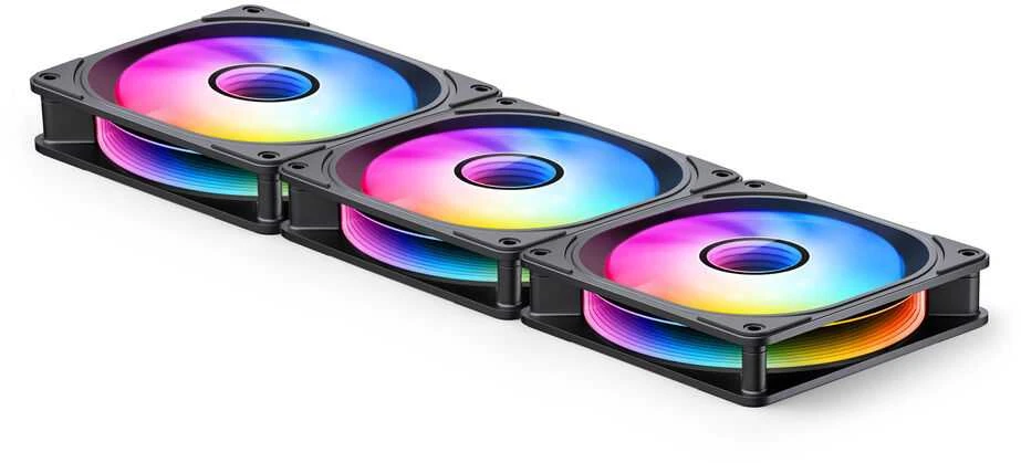 Trys sujungti 120mm RGB kompiuterio ventiliatoriai