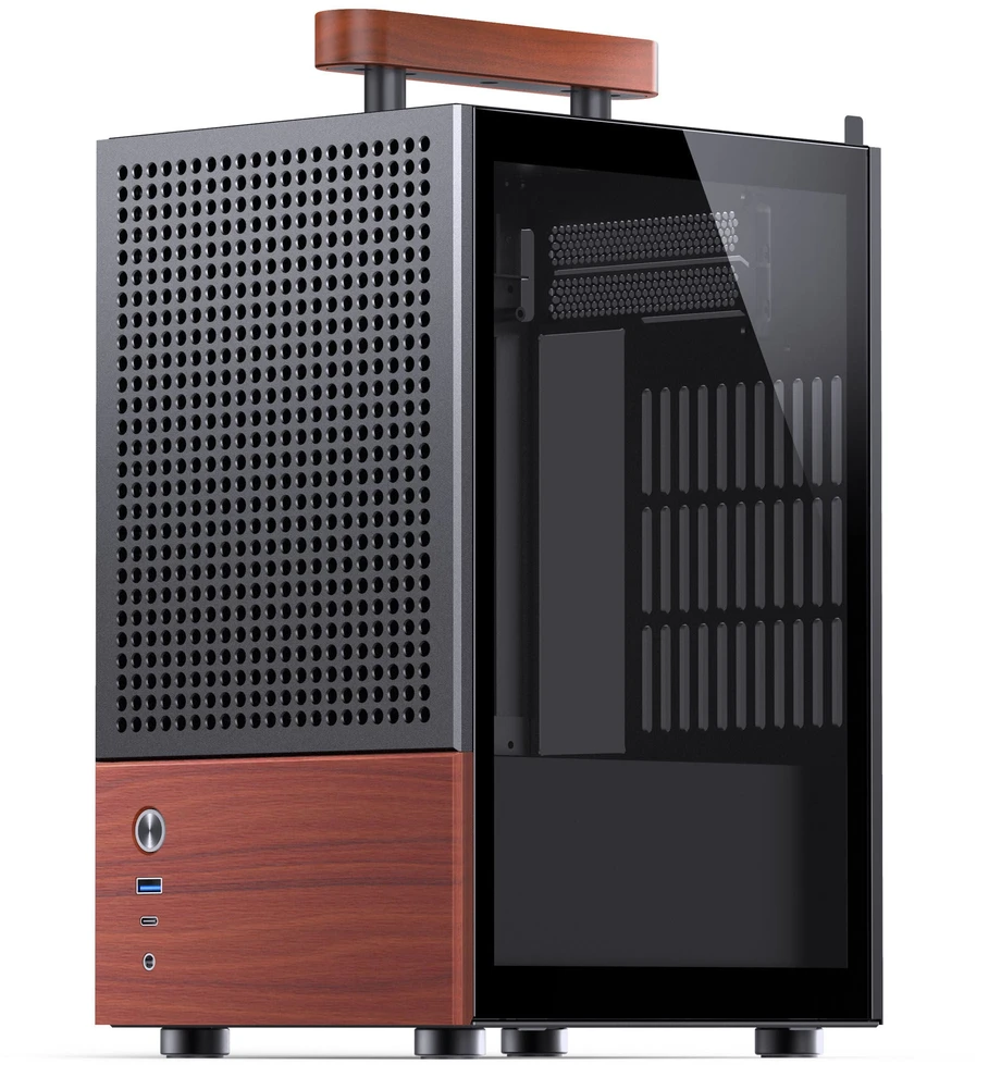 Jonsbo T6 kompiuterio korpusas, Mini-Tower, Mini-ITX, grūdintas stiklas, mediena – Juodas