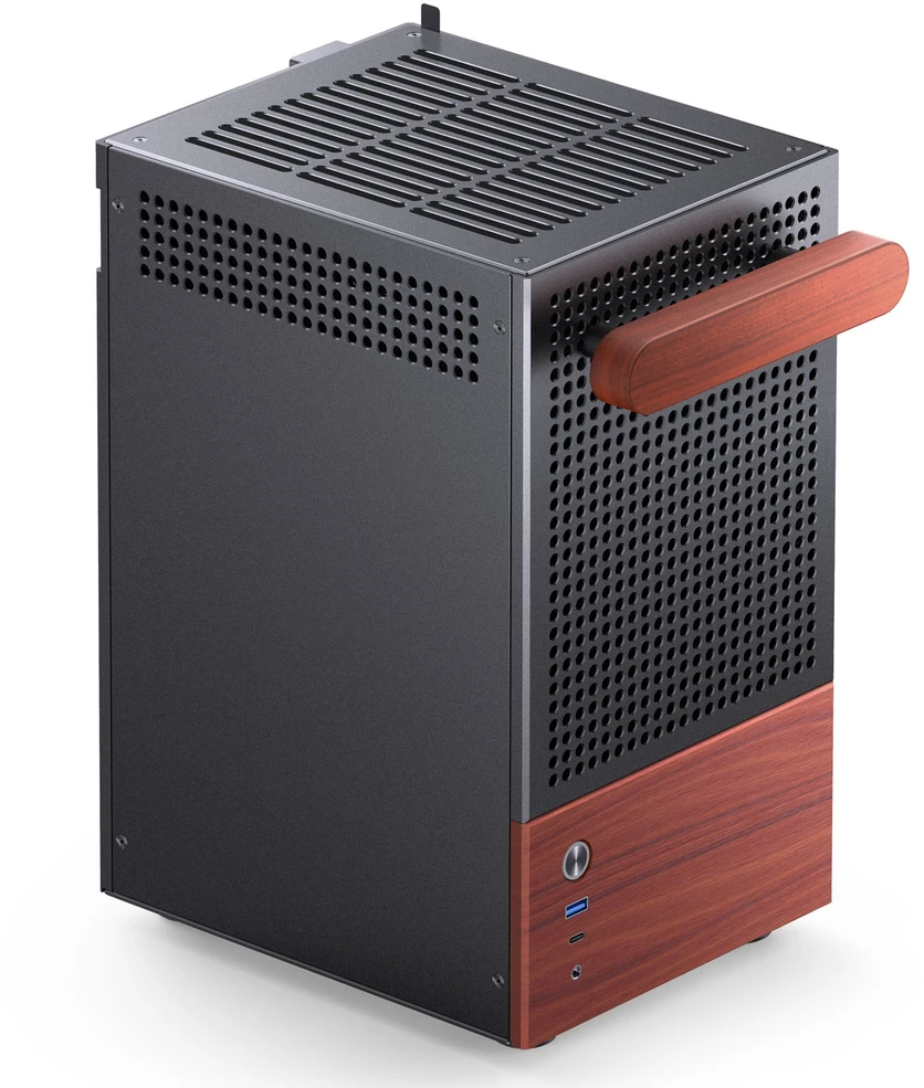Jonsbo T6 kompiuterio korpusas, Mini-Tower, Mini-ITX, grūdintas stiklas, mediena – Juodas