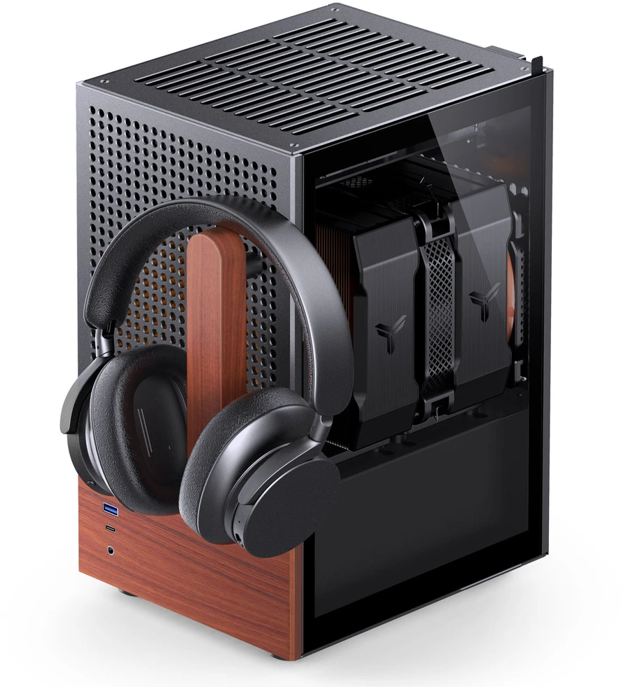 Jonsbo T6 kompiuterio korpusas, Mini-Tower, Mini-ITX, grūdintas stiklas, mediena – Juodas