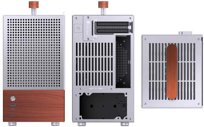 Jonsbo T6 kompiuterio korpusas, Mini-Tower, Mini-ITX, grūdintas stiklas, mediena – Sidabrinis