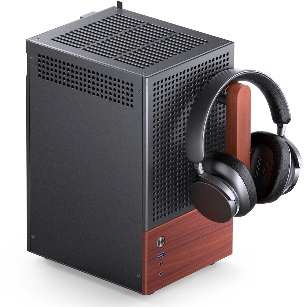 Jonsbo T6 kompiuterio korpusas, Mini-Tower, Mini-ITX, grūdintas stiklas, mediena – Juodas