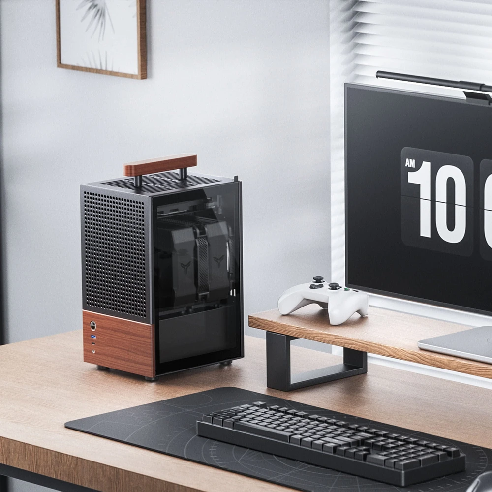 Jonsbo T6 kompiuterio korpusas, Mini-Tower, Mini-ITX, grūdintas stiklas, mediena – Juodas