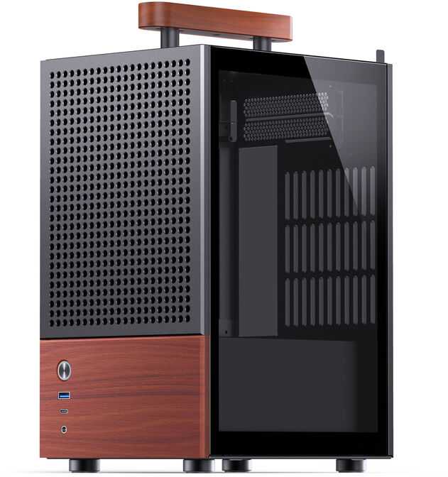 Jonsbo T6 kompiuterio korpusas, Mini-Tower, Mini-ITX, grūdintas stiklas, mediena – Juodas
