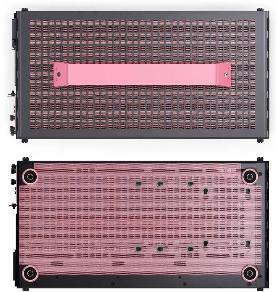 „Jonsplus Z20 Micro-ATX“ korpusas su nešiojimo rankena – juodas/rožinis