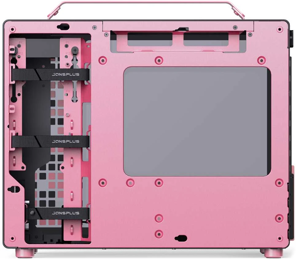 „Jonsplus Z20 Micro-ATX“ korpusas su nešiojimo rankena – juodas/rožinis