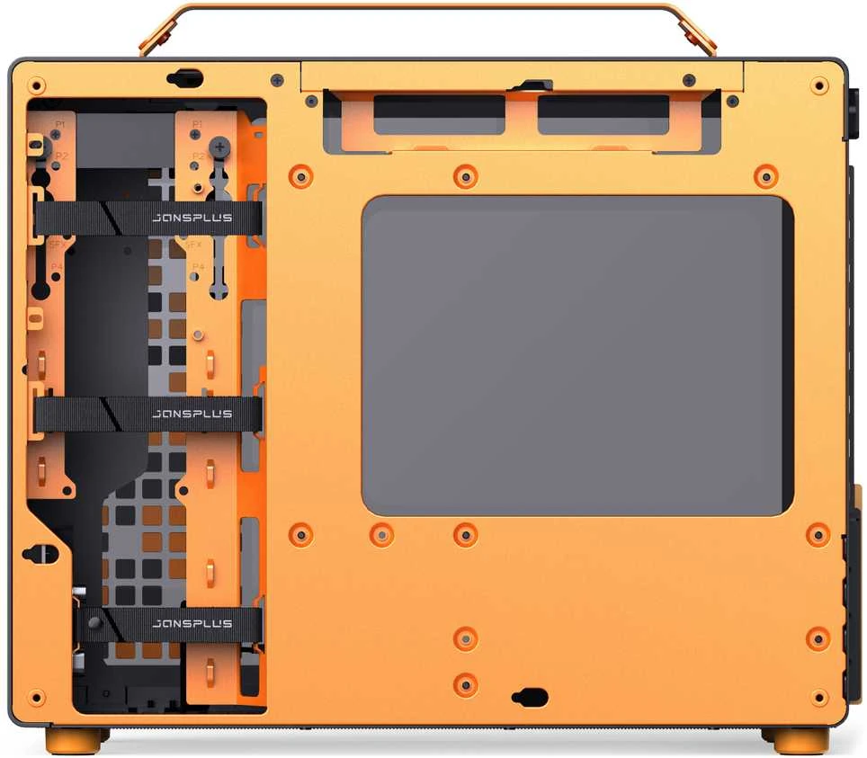 Jonsplus Z20 Micro-ATX kompiuterio korpusas, mit Tragegriff – juodos spalvos/oranžinės spalvos