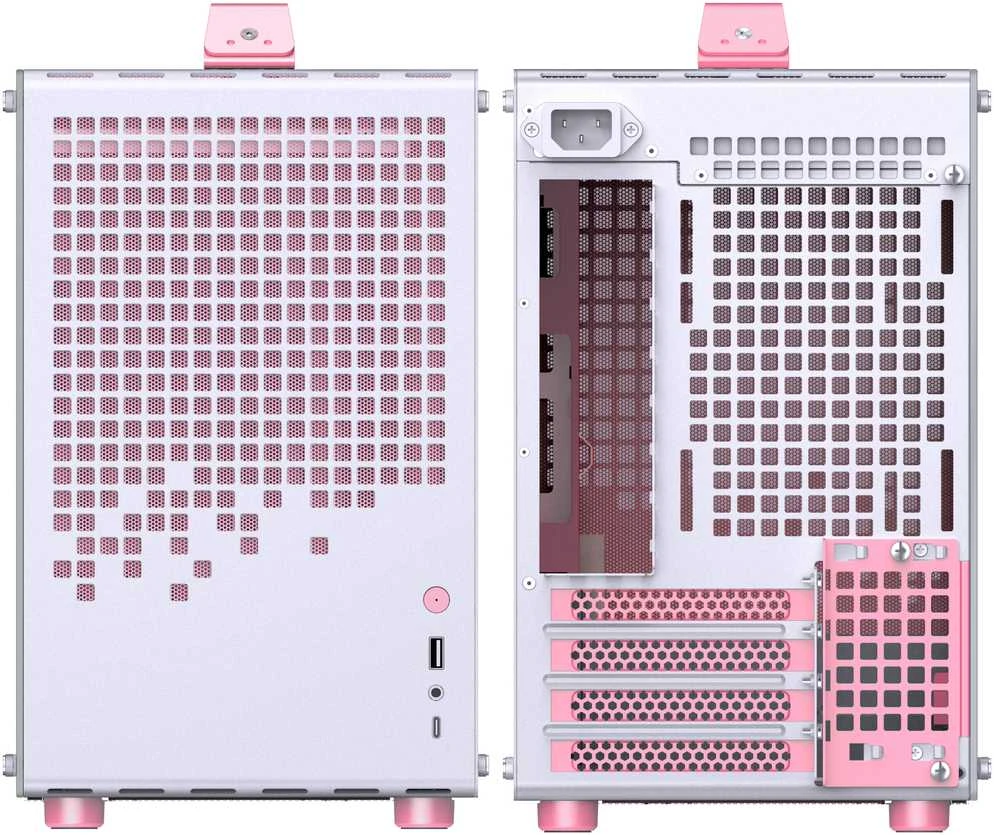 Jonsplus Z20 Micro-ATX kompiuterio korpusas, mit Tragegriff – baltos spalvos/pink