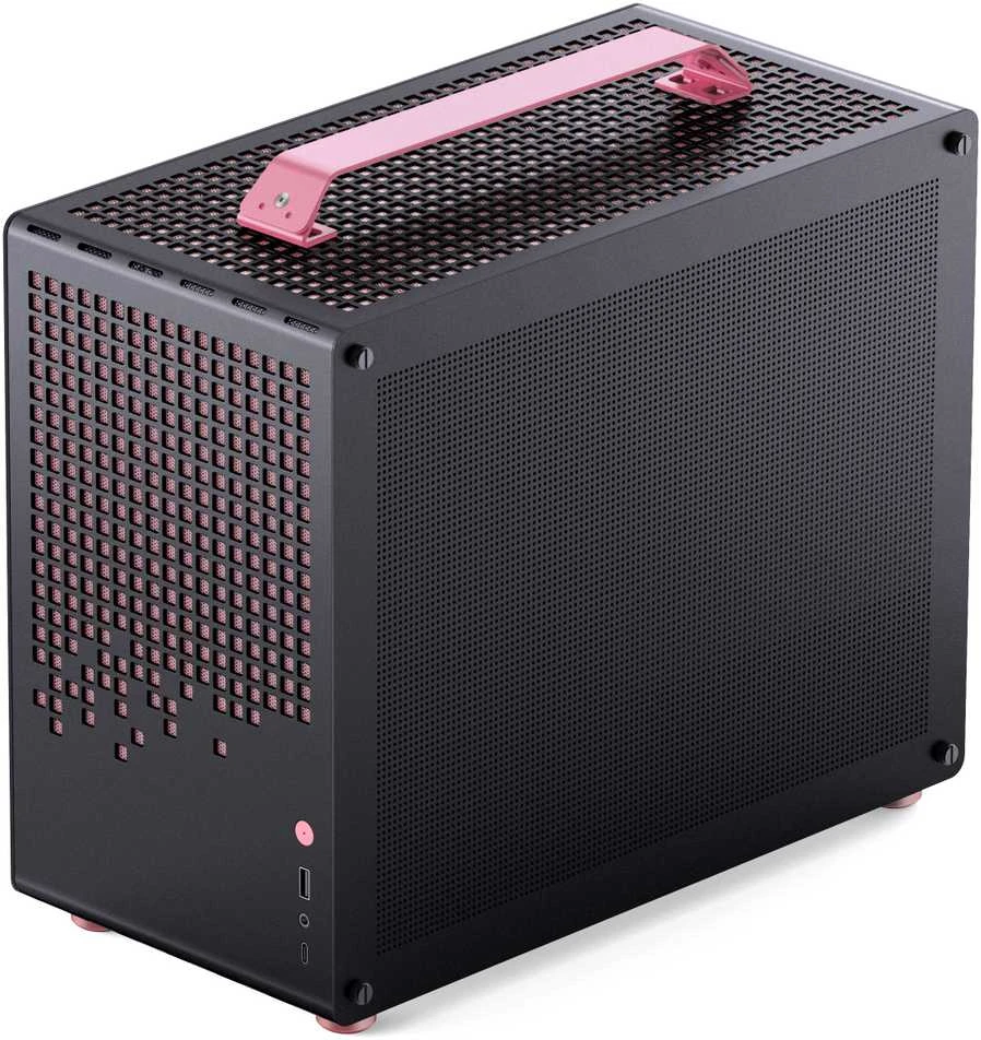 „Jonsplus Z20 Micro-ATX“ korpusas su nešiojimo rankena – juodas/rožinis