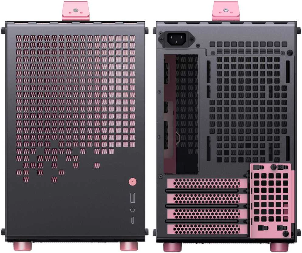 „Jonsplus Z20 Micro-ATX“ korpusas su nešiojimo rankena – juodas/rožinis