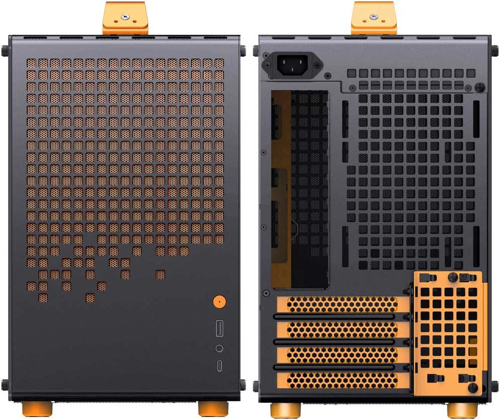 Jonsplus Z20 Micro-ATX kompiuterio korpusas, mit Tragegriff – juodos spalvos/oranžinės spalvos