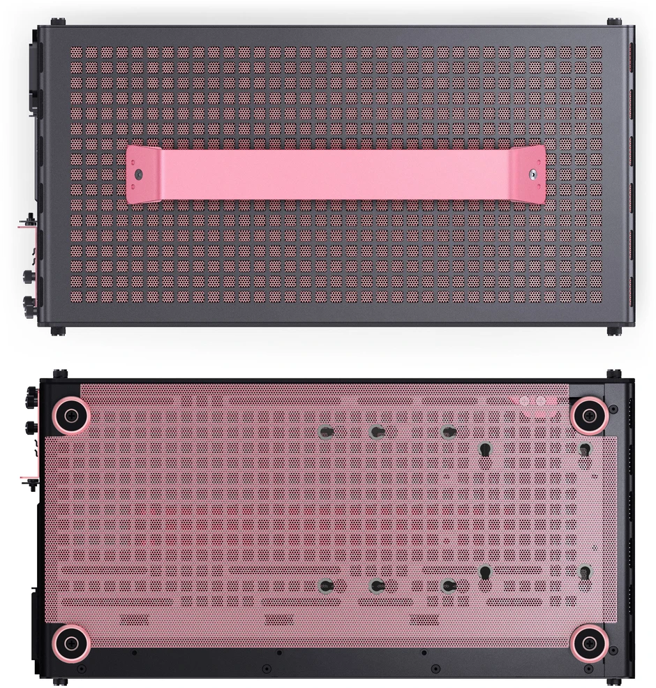 „Jonsplus Z20 Micro-ATX“ korpusas su nešiojimo rankena – juodas/rožinis