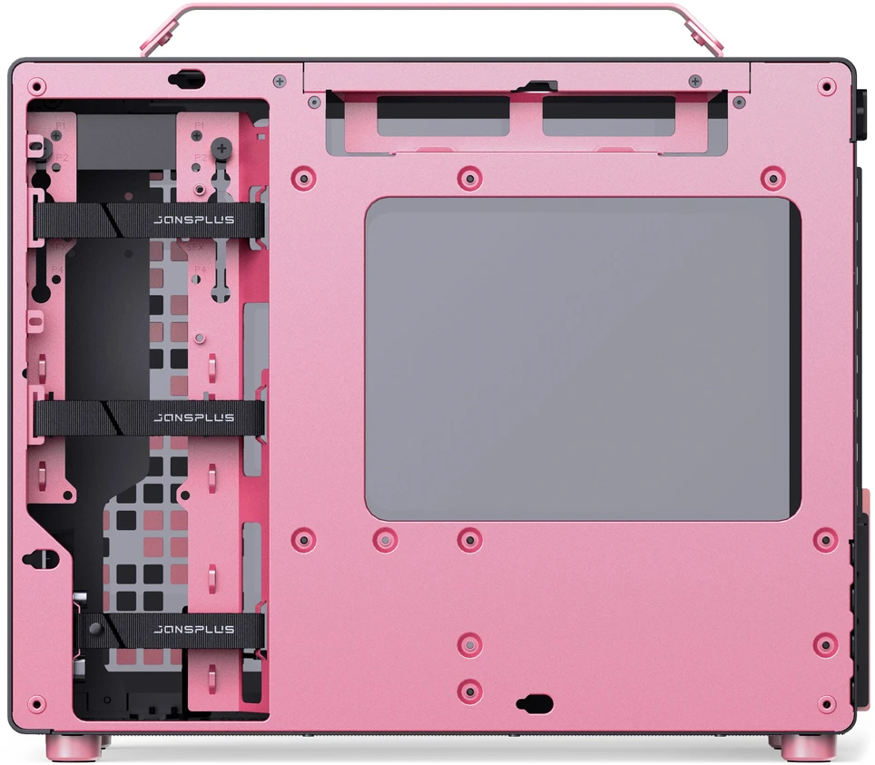 „Jonsplus Z20 Micro-ATX“ korpusas su nešiojimo rankena – juodas/rožinis