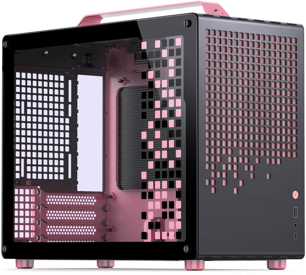„Jonsplus Z20 Micro-ATX“ korpusas su nešiojimo rankena – juodas/rožinis