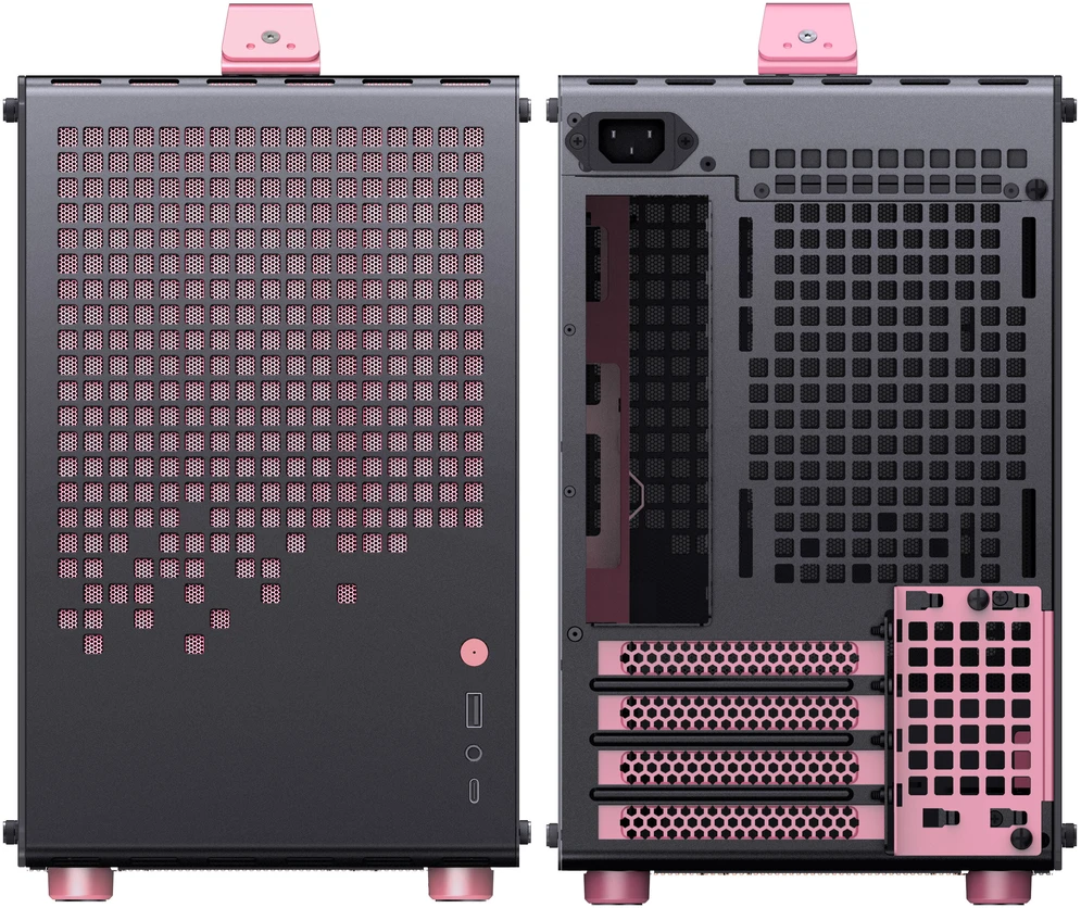 „Jonsplus Z20 Micro-ATX“ korpusas su nešiojimo rankena – juodas/rožinis