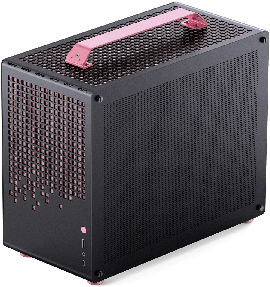 „Jonsplus Z20 Micro-ATX“ korpusas su nešiojimo rankena – juodas/rožinis