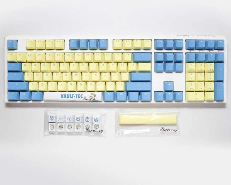 King Kits „Ducky x Fallout Vault-Tec Limited Edition One 3“ žaidimų klaviatūra ir pelės kilimėlis – MX mėlyna (JAV)