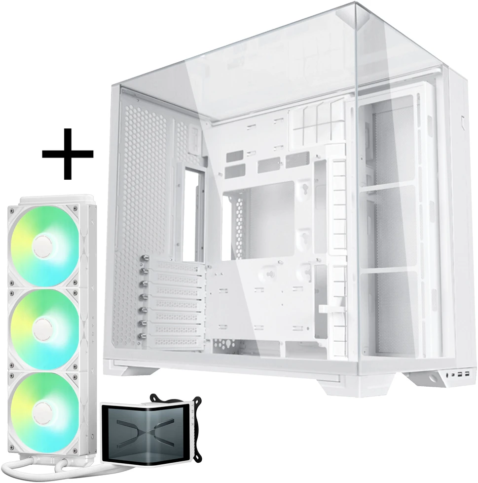 Lian Li O11 Vision Compact + TRYX PANORAMA SE ARGB pilnas vandens aušinimo rinkinys – baltas, 360 mm