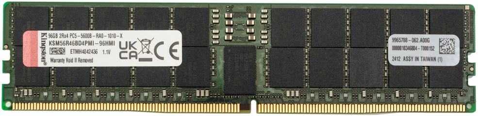 RAM „Kingston KSM56R46BD4PMI-96HMI“ 96 GB 5600 MT/s DDR5 ECC Reg CL46 DIMM 2Rx4 „Hynix M Renesas“ | „Kingston“