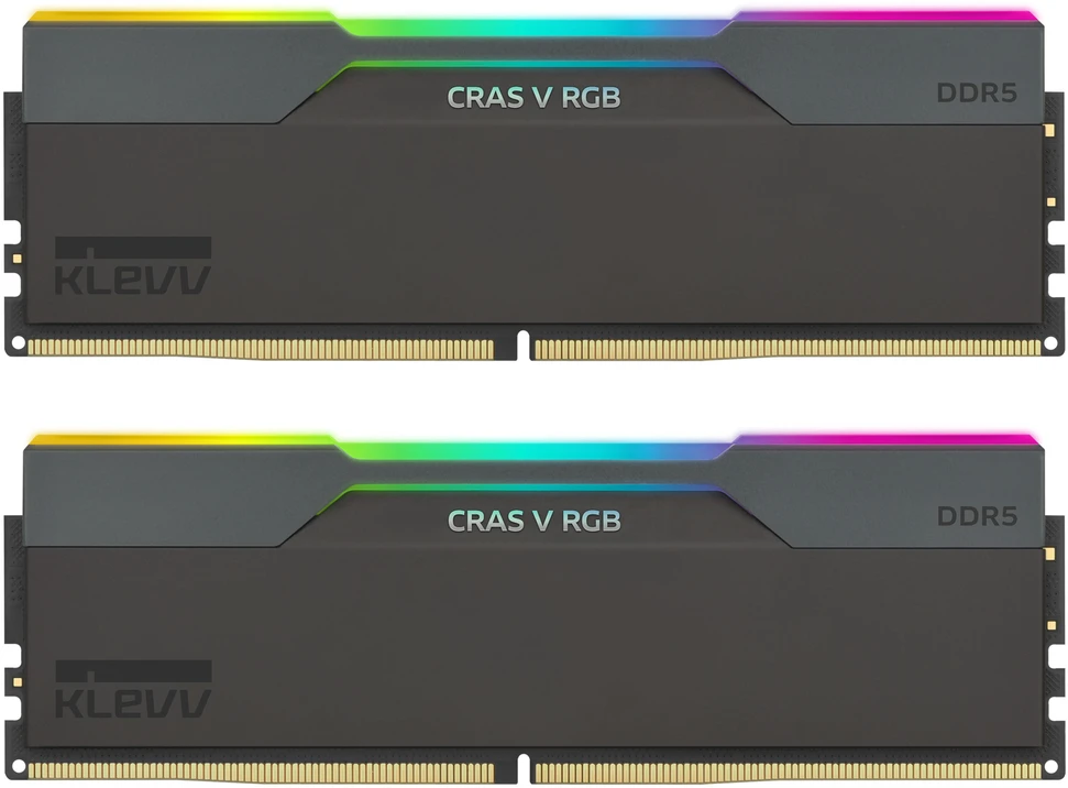 Klevv 32 GB (2 x 16 GB) 6000 MHz CL28 DDR5 žaidimų RAM modulis 28-36-36-76 1.4V CRAS V RGB rinkinys, 32 GB, 2 x 16 GB, DDR5, 6000 MHz, 288 kontaktų DIMM