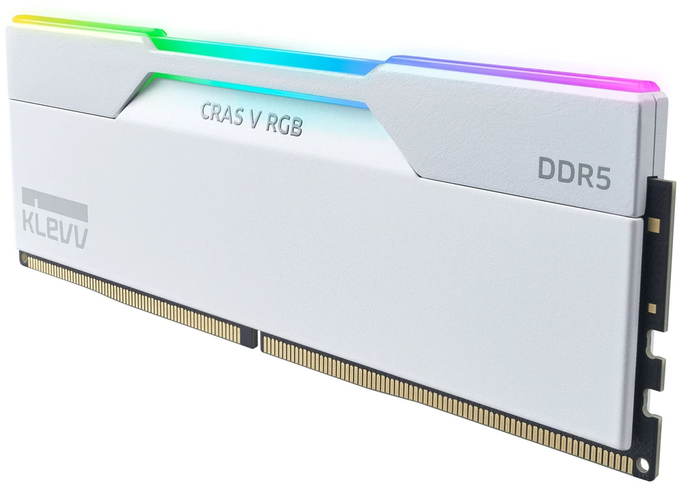 RAM KLEVV CRAS V RGB DDR5-6000 operatyvioji atmintis, CL30, XMP 3.0 ir EXPO – 64 GB dviejų modulių rinkinys, balta