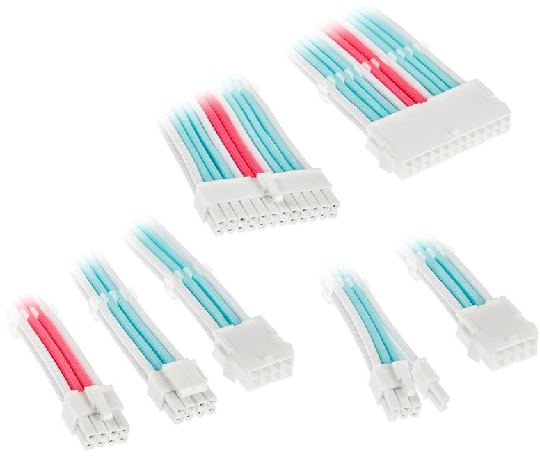 Mėlyna Kolink Core Adept Braided Cable Extension Kit - Brilliant Baltas/Neon Mėlyna/Pure Rožinė