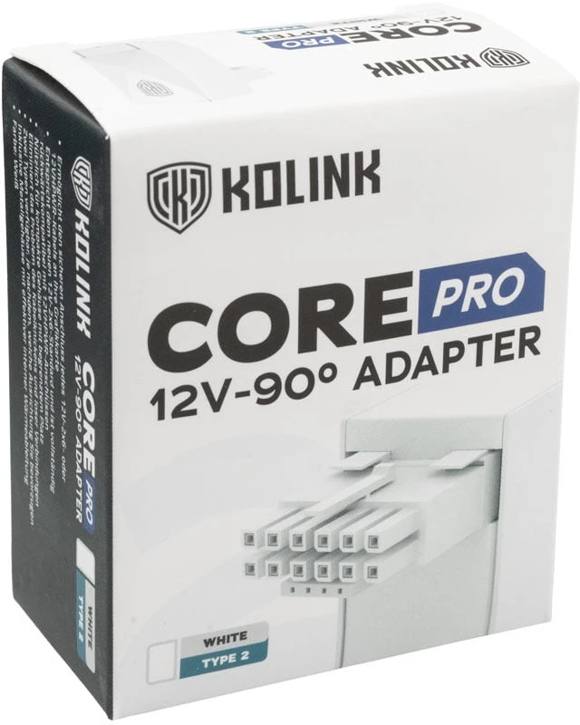 Kolink Core Pro 12V-2×6 90 Degree Adapteris – Type 2, baltos spalvos