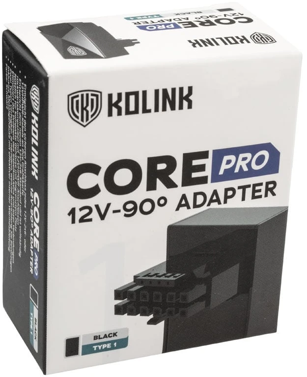 Kolink Core Pro 12V-2×6 90 Degree Adapteris – Type 1, juodos spalvos