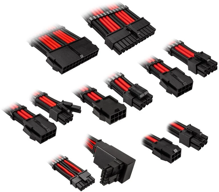 Kolink Core Pro Braided Cable Extension Kit 12V-2×6 Type 2 – Jet Juodas/Racing Raudona