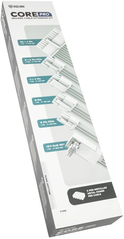 „Kolink Core Pro“ pinto kabelio prailginimo rinkinys 12V-2×6 Type 2 – „Brilliant Baltas“